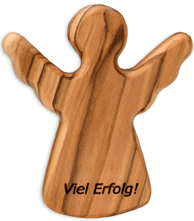 Schutzengel Handschmeichler aus Olivenholz mit Spruch „Viel Erfolg“ | Mutmacher Glücksbringer Geschenk Taufe, Kommunion, Prüfung