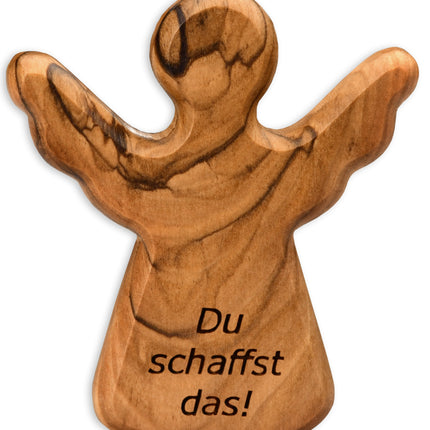 Handschmeichler Schutzengel aus Olivenholz mit Spruch „Du schaffst das“ | Mutmacher Geschenk, Glücksbringer Prüfung, Neustart