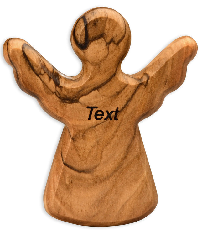 Personalisierter Schutzengel aus Olivenholz mit Gravur (6 cm) | Handschmeichler als Geschenk zur Taufe, Geburt & Kommunion
