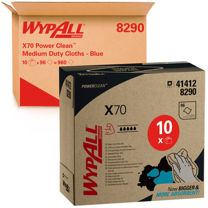 WypAll® X70 PowerClean - Zupfbox / Blau - 10 Boxes  x 100 Sheets | Karton (10 Boxen)