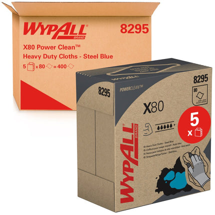 WypAll® X80 PowerClean - Zupfbox / Stahlblau - 5 Boxes  x 80 Sheets | Karton (5 Boxen)