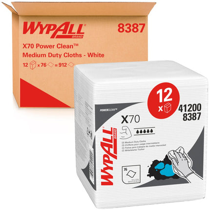 WypAll® X70 PowerClean - Viertelgefaltet / Weiß - 12 Bags  x 76 Sheets | Karton (12 Beutel)