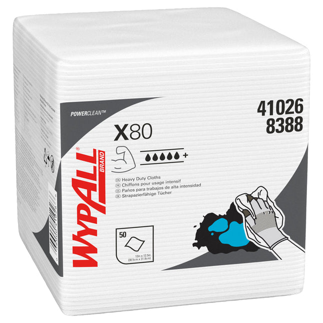 WypAll® X80 PowerClean - Viertelgefaltet / Weiß - 4 Bags  x 50 Sheets | Karton (4 Beutel)