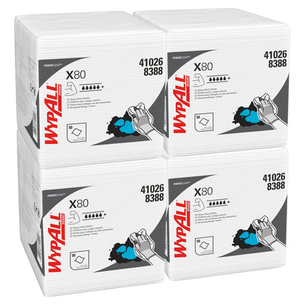 WypAll® X80 PowerClean - Viertelgefaltet / Weiß - 4 Bags  x 50 Sheets | Karton (4 Beutel)