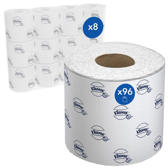 Kleenex® Toilettenpapierrollen - Kleinrollen / Weiß - 8 Packs  x 12 small rolls  x 250 Toilet Tissue Sheets | Karton (8 Päckchen)