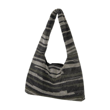 Crystal Mesh Armpit Hobo Bag - Kara - Black Stripes - Strass