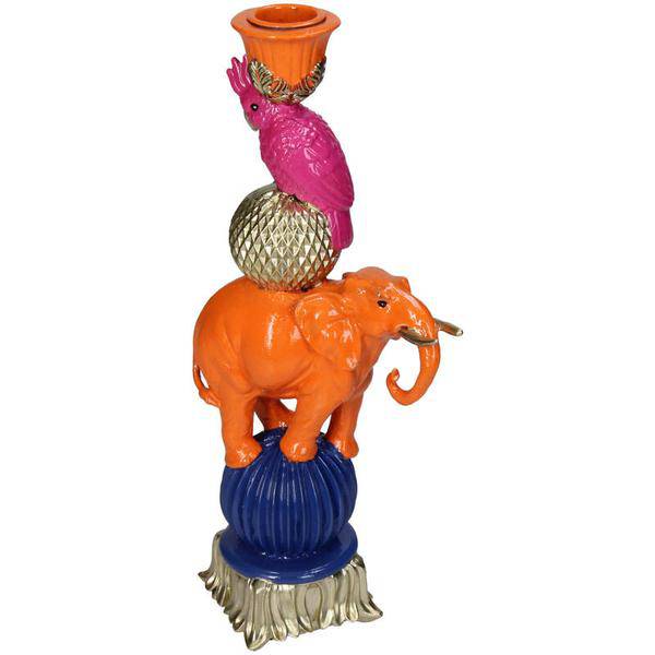 Kerzenständer Orange Elefant – 26cm – Deko – Kerzenhalter aus Polyresin – Tierfigur – Für Stabkerzen – Wohnaccessoire & Geschenkidee