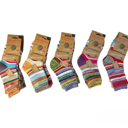 Kinder Wollsocken 3er Pack » 3 Paar bunt geringelte Strümpfe » Kinderstrümpfe Nature Socks » Wintersocken für Kinder