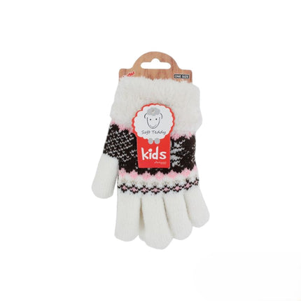 Kinder Winter Handschuhe » Fingerhandschuhe Norweger Stern » Strickhandschuhe warm gefütterte » Soft Teddy Kinderhandschuhe