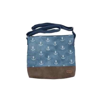 Damen Umhängetasche » Maritimer Vintage Stil » Weiß/Blau/Braun ca. 28 x 32 cm » Damen Handtasche » maritime Tasche mit Schultergurt