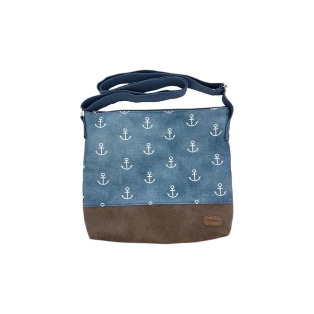 Damen Umhängetasche » Maritimer Vintage Stil » Weiß/Blau/Braun ca. 28 x 32 cm » Damen Handtasche » maritime Tasche mit Schultergurt