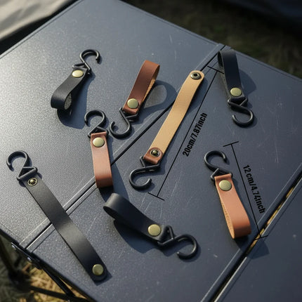 4-Set Camping Aufbewahrungshaken – Wiederverwendbarer PU Leder Haken für Wohnmobil & Outdoor