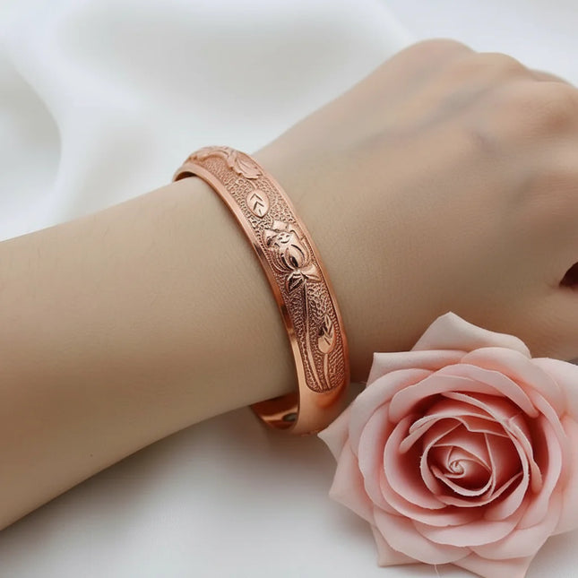 Magnetschmuck Kupfer Armreif mit Rosenmotiv
