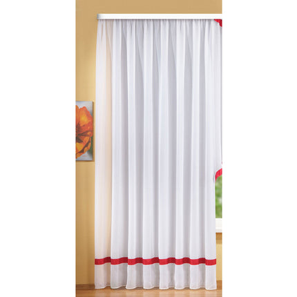 Langstore Gardine mit Kräuselband und Borte aus mattem Microsatin Micofaser-Gewebe. 20424