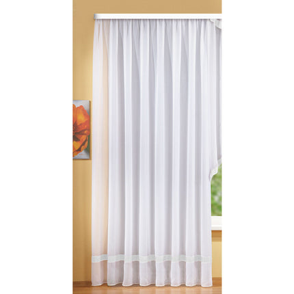 Langstore Gardine mit Kräuselband und Borte aus mattem Microsatin Micofaser-Gewebe. 20424