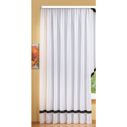 Langstore Gardine mit Kräuselband und Borte aus mattem Microsatin Micofaser-Gewebe. 20424