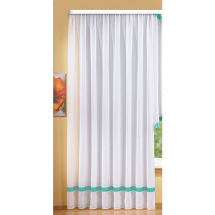 Langstore Gardine mit Kräuselband und Borte aus mattem Microsatin Micofaser-Gewebe. 20424