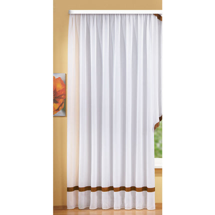 Langstore Gardine mit Kräuselband und Borte aus mattem Microsatin Micofaser-Gewebe. 20424