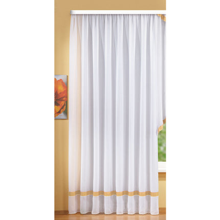 Langstore Gardine mit Kräuselband und Borte aus mattem Microsatin Micofaser-Gewebe. 20424