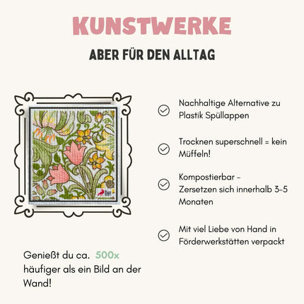 5x Art Spültücher bedruckt Set - William Morris Flower Garden