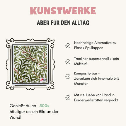 5x Art Spültücher bedruckt Set - William Morris Green Edition