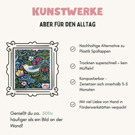 3x Art Spültücher bedruckt Set - William Morris Living Garden