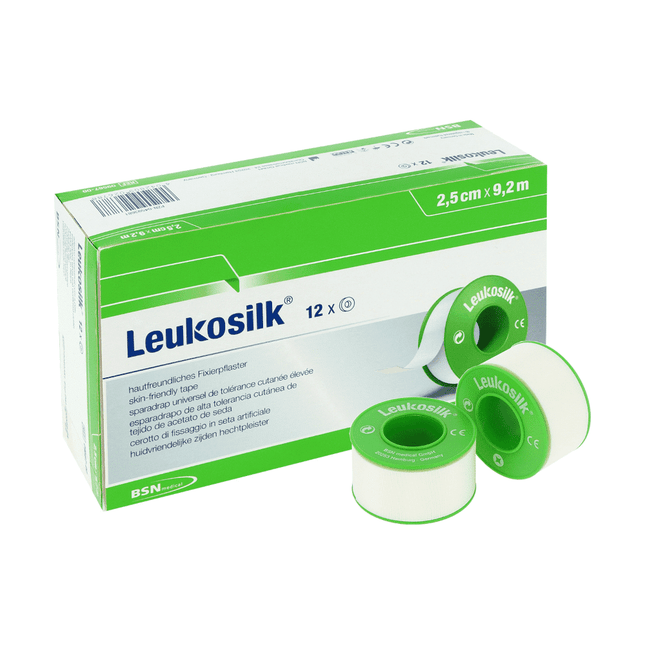 Leukosilk Rollenpflaster, 9,2 m x 2,5 cm, weiß für Wundversorgung | Packung (12 Rollen)