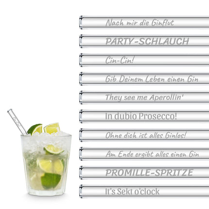 Trinksprüche Party Set 20 Glasstrohhalme  mit 20 Lustige Sprüchen Glastrinkhalme Feier Hochzeit