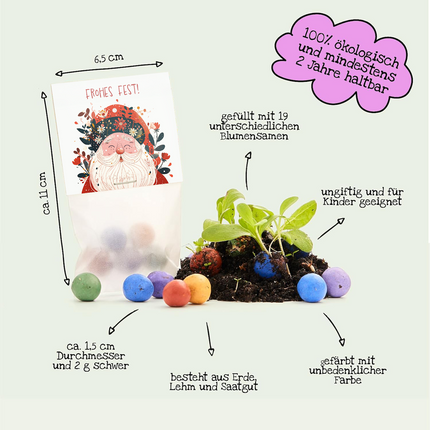 10x5 Blumenmurmeln im Tütchen "Frohes Fest"