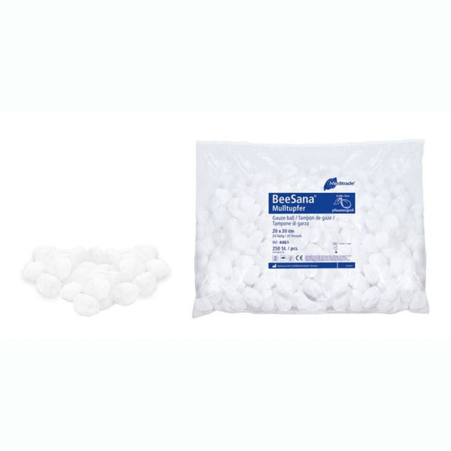 Meditrade BeeSana® Mulltupfer ohne RöKo unsteril 20 x 20 cm Hütchenform pflaumengroß | Packung (250 Stück)