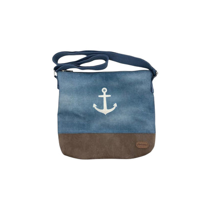 Damen Umhängetasche » Maritimer Vintage Stil » Weiß/Blau/Braun ca. 28 x 32 cm » Damen Handtasche » maritime Tasche mit Schultergurt
