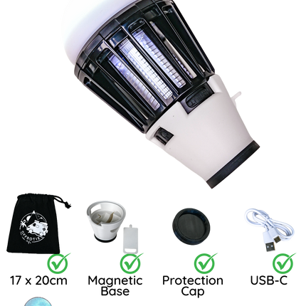 The Utility Lamp Magnetic - With Mosquito Function - Offrotie 3D Printed Base - 180 Lumen Waterproof - Portable for Vanlife