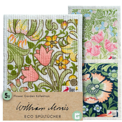 5x Art Spültücher bedruckt Set - William Morris Flower Garden