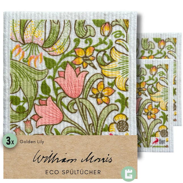 3x Art Spültücher waschbar - Original William Morris Golden Lily