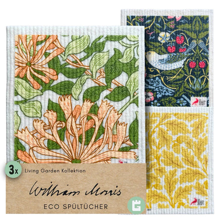 3x Art Spültücher bedruckt Set - William Morris Living Garden
