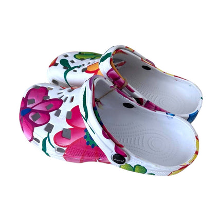 Damen Clogs Blumen » günstige Damenschuhe » Badeschlappen mit Blumenmuster » Sommer Garten Schuhe & Garten Schuhe » Badelatschen mit Riemen und Cut-Outs