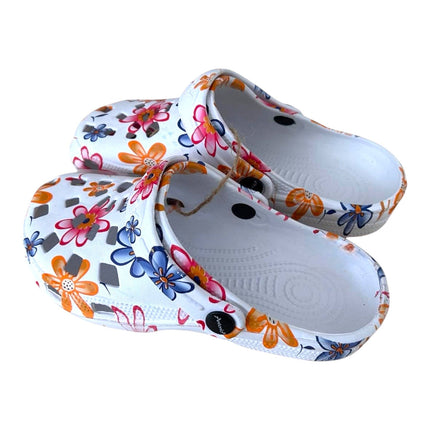 Damen Clogs Blumen » günstige Damenschuhe » Badeschlappen mit Blumenmuster » Sommer Garten Schuhe & Garten Schuhe » Badelatschen mit Riemen und Cut-Outs