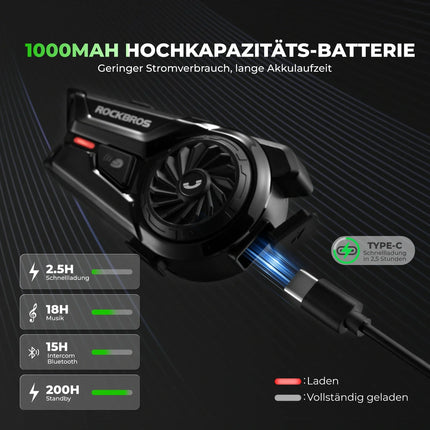 Motorrad Intercom Bluetooth Headsets mit Gegensprechanlagen 300m, IP56 Wasserdicht Staubdicht