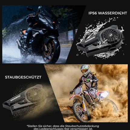 Motorrad Intercom Bluetooth Headsets mit Gegensprechanlagen 300m, IP56 Wasserdicht Staubdicht