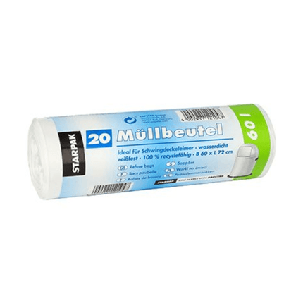 Starpak Müllbeutel 60 l weiss H 72 x B 60 cm | Banderole (20 Stück)