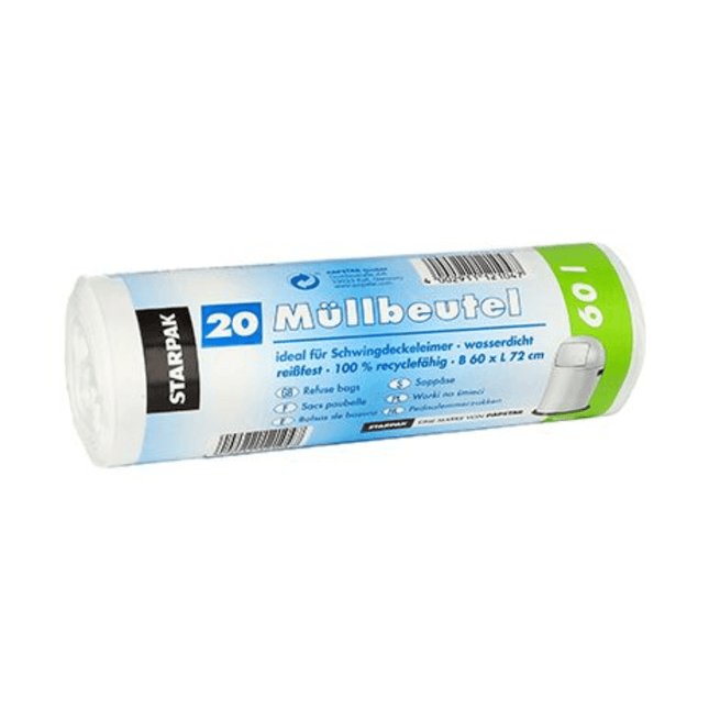 Starpak Müllbeutel 60 l weiss H 72 x B 60 cm | Banderole (20 Stück)