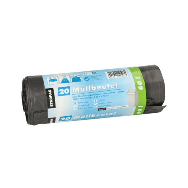 Starpak Müllsäcke zum Zuziehen 60 Liter grau H 75 x B 65 cm | Banderole (20 Stück)