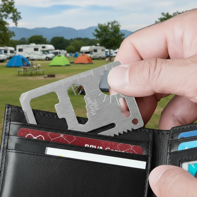 Multifunktions-Überlebenskarte mit 11 Funktionen - 11 in 1 Edelstahl