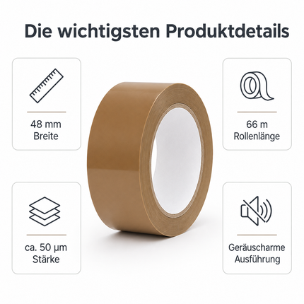 Braunes Klebeband - Leise abrollend - 48mm x 66m - ca. 50µm