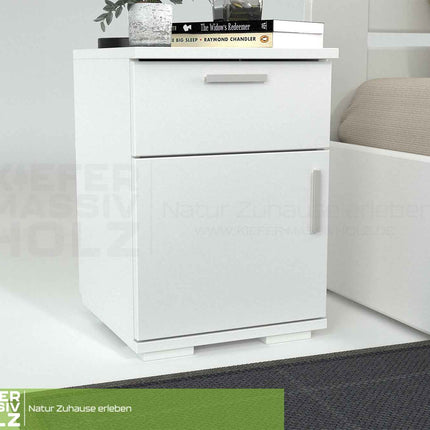 Nobis Kiefer Nachttisch | Massivholz Nachtschrank mit 1 Schublade und 1 Tür | 100% Bio Kiefer