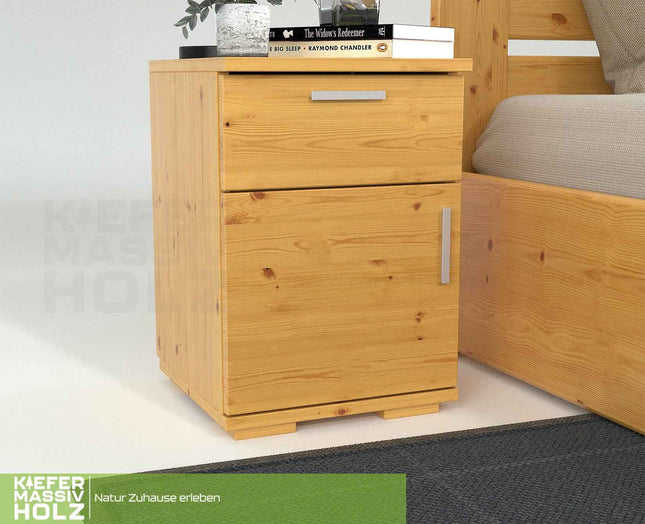 Nobis Kiefer Massivholz Nachttisch Nachtschrank | 1-Schublade 1-Türig | 100% Bio Kiefer