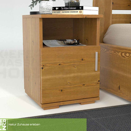 Nobis Kiefer Nachttisch 100% Bio | Massivholz Nachtschrank mit 1 Tür und 1 Regal