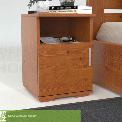 Nobis Kiefer Nachttisch 100% Bio | Massivholz Nachtschrank mit 1 Tür und 1 Regal