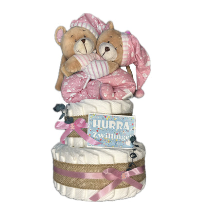 Windeltorte Zwillinge Bärenschwestern rosa/rosa