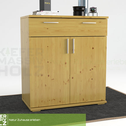 Nobis Kommode Sideboard | 1-Schublade | 2-Türig | 90cm hoch | 100% Bio Kiefer Massivholz